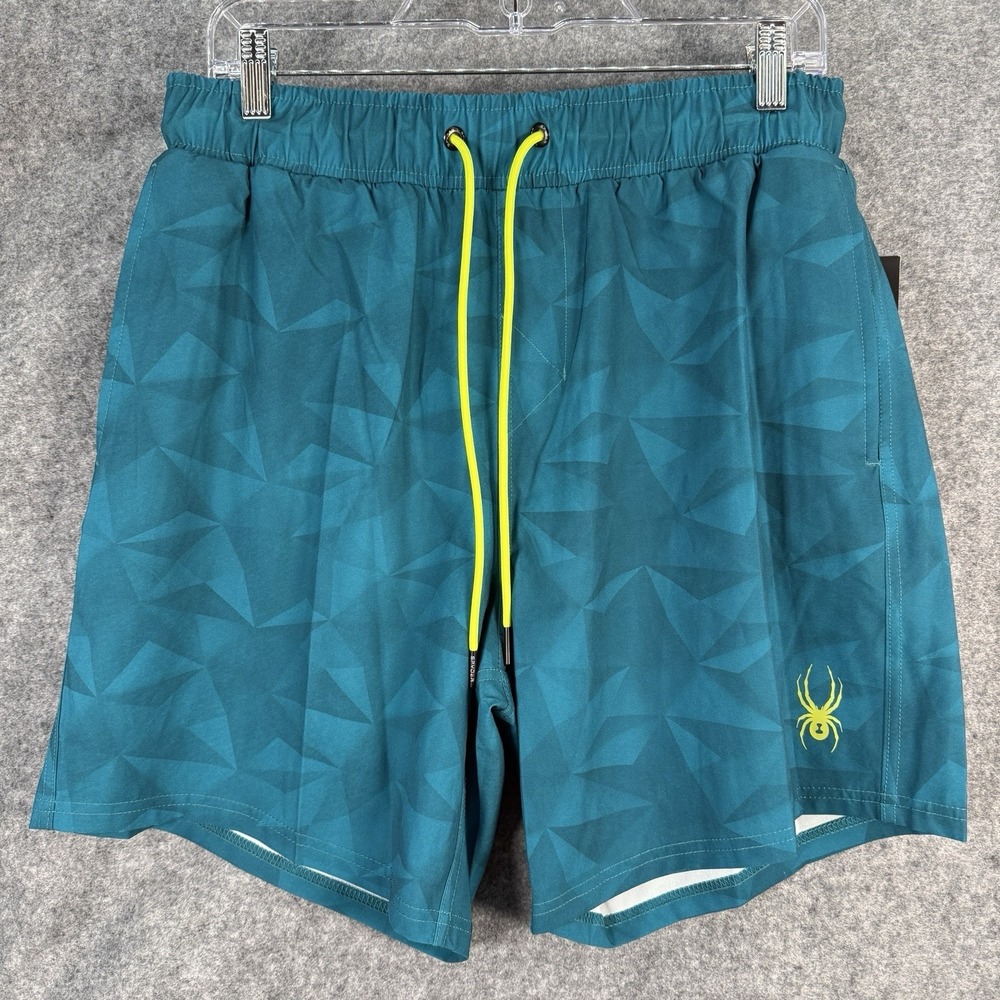 NWT Spyder Swimsuit Trunks Shorts Mens L Teal UV Protection Mesh Quick Dry Beach